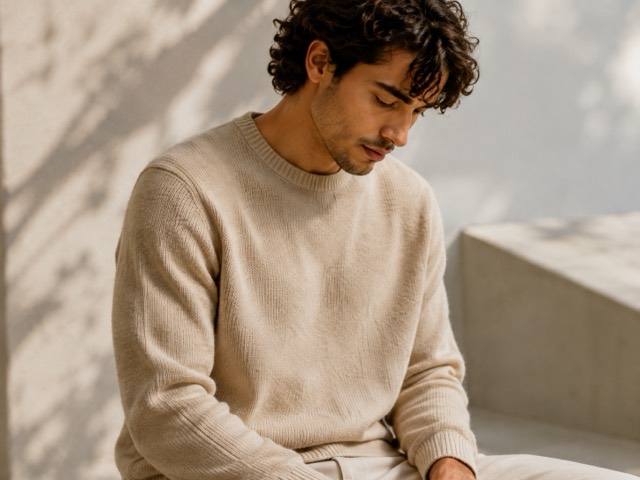 A crew-neck knit in daylight