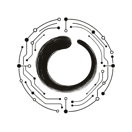 A DNA tracer mark: the ZER0 ensō ringed by circuit traces and nodes.